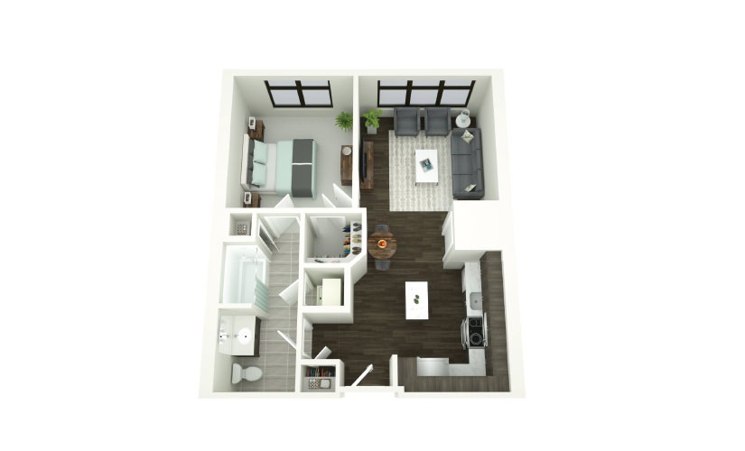 Dining Room, Living Area, And Kitchen View At Porter Street Apartments 