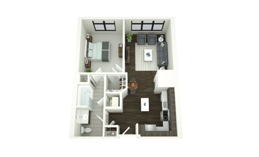 Dining Room, Living Area, And Kitchen View At Porter Street Apartments 