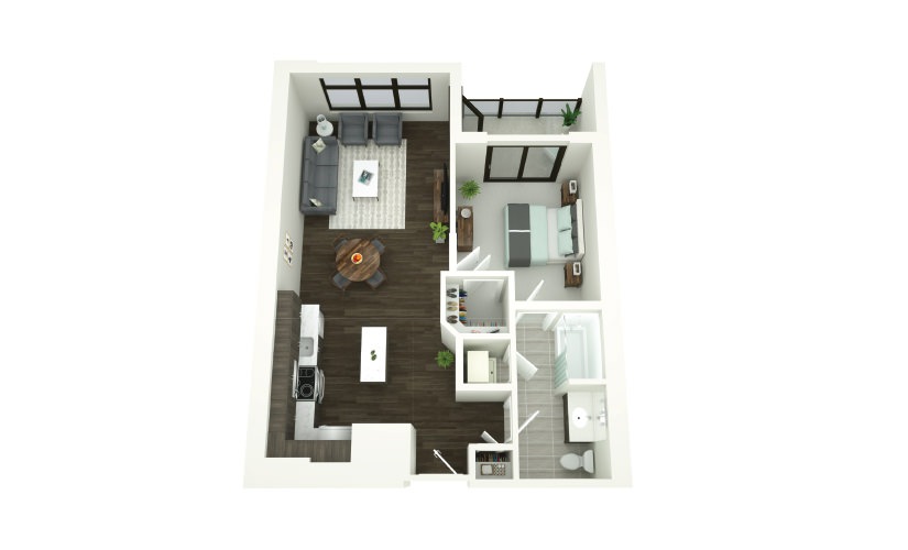 Dining Room, Living Area, And Kitchen View At Porter Street Apartments 