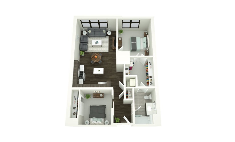 Dining Room, Living Area, And Kitchen View At Porter Street Apartments 