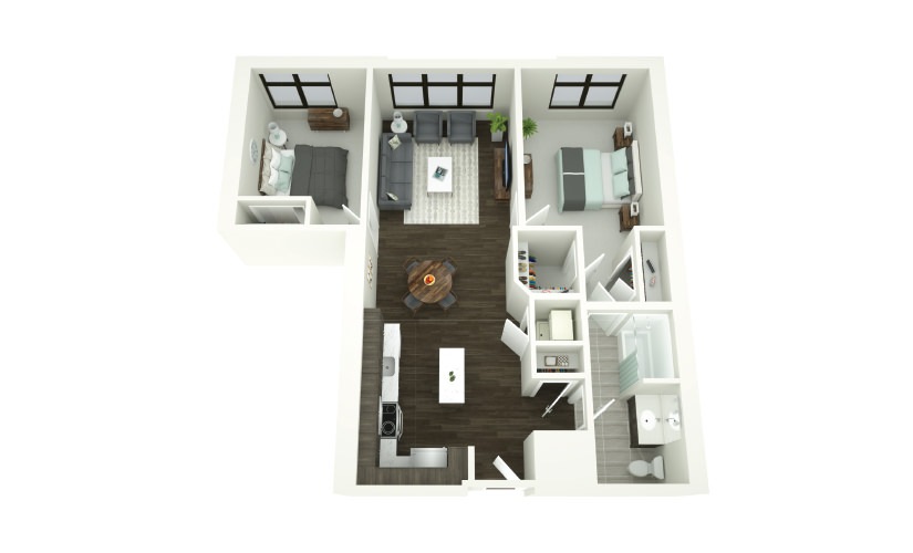 Dining Room, Living Area, And Kitchen View At Porter Street Apartments 