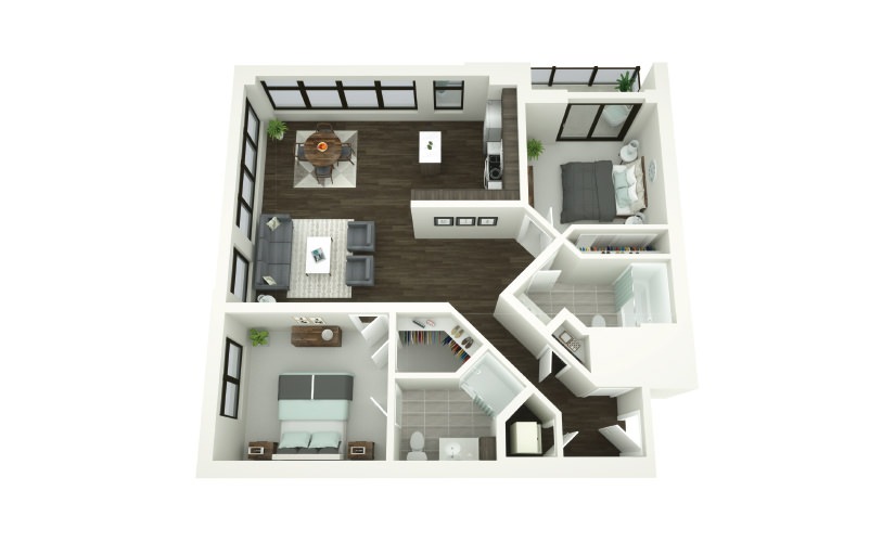 Dining Room, Living Area, And Kitchen View At Porter Street Apartments 