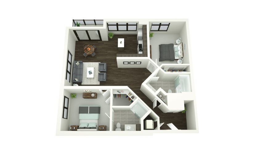 Dining Room, Living Area, And Kitchen View At Porter Street Apartments 