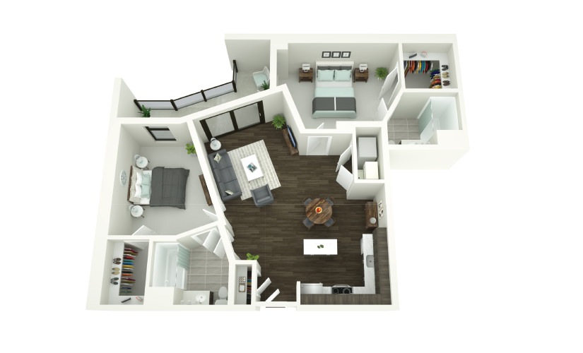 Dining Room, Living Area, And Kitchen View At Porter Street Apartments 