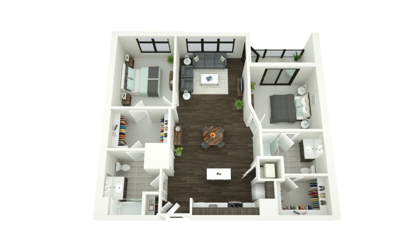 Dining Room, Living Area, And Kitchen View At Porter Street Apartments 
