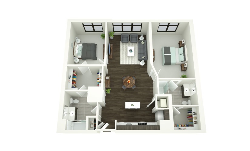Dining Room, Living Area, And Kitchen View At Porter Street Apartments 