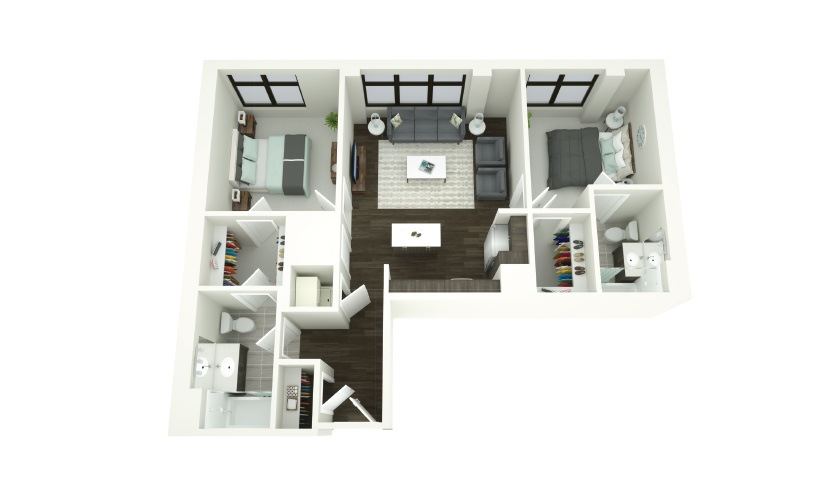 Dining Room, Living Area, And Kitchen View At Porter Street Apartments 
